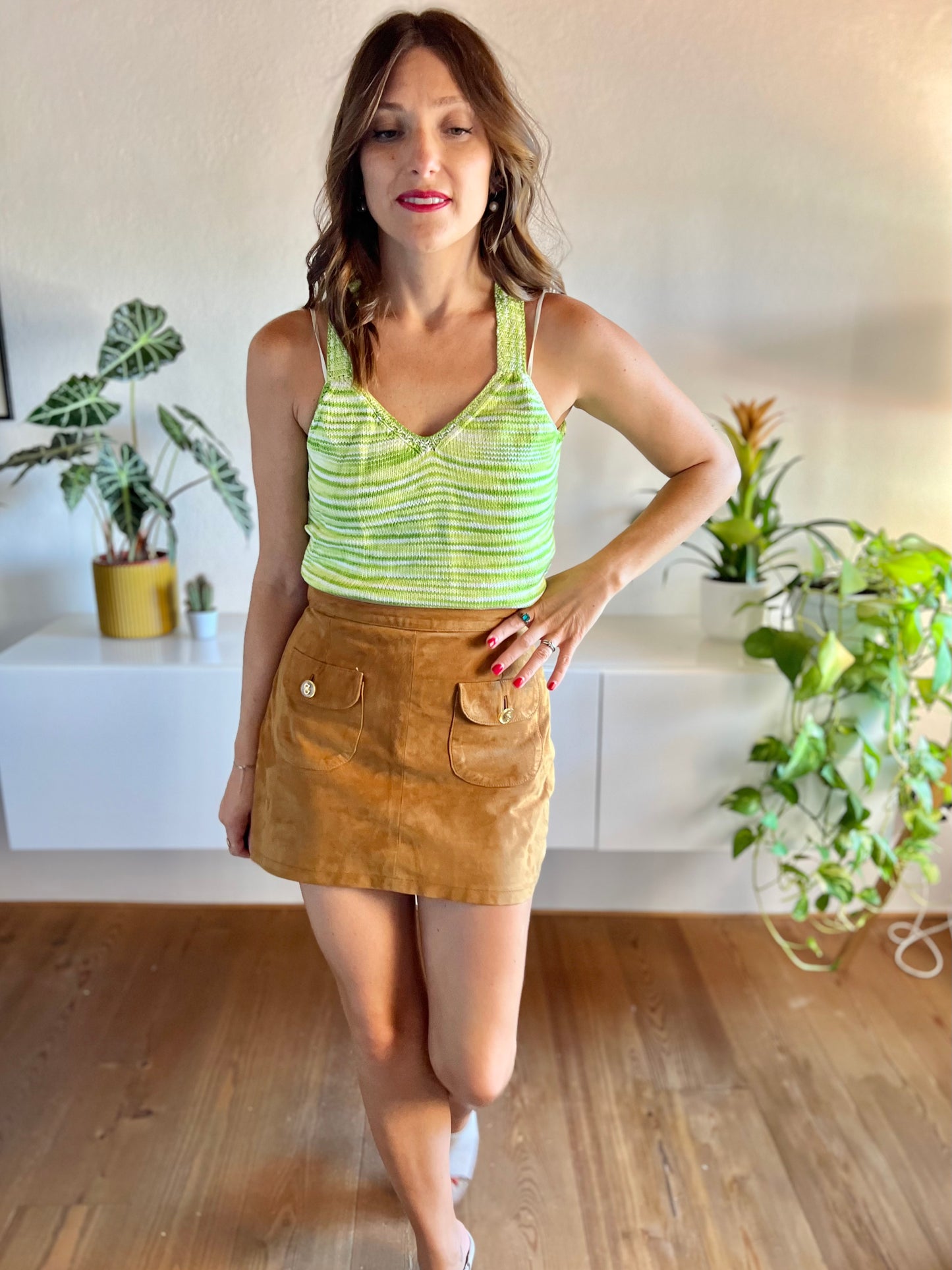 1970's vintage lime green and cream knit top