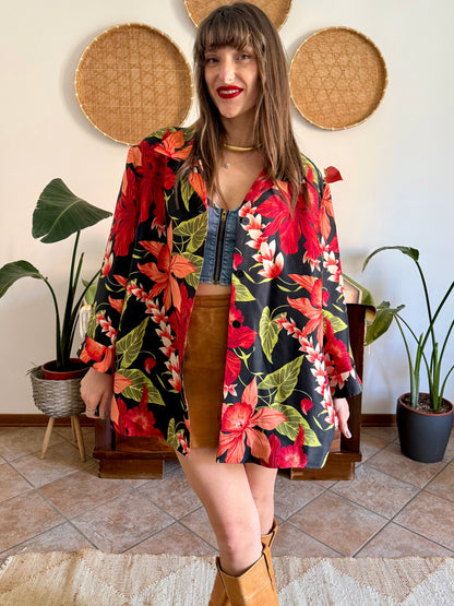 1990's vintage red, green and black silk floral jacket