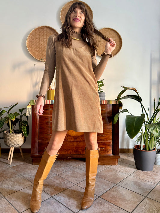 Y2k vintage tan corduroy mini dress