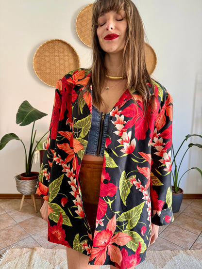 1990's vintage red, green and black silk floral jacket