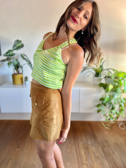 1970's vintage lime green and cream knit top