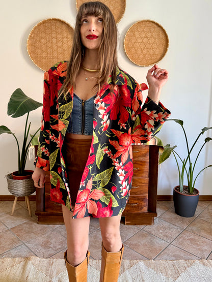 1990's vintage red, green and black silk floral jacket
