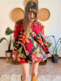 1990's vintage red, green and black silk floral jacket