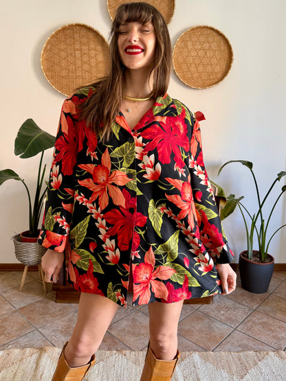 1990's vintage red, green and black silk floral jacket