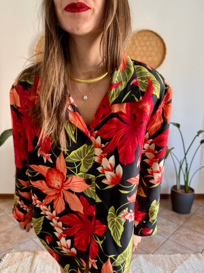 1990's vintage red, green and black silk floral jacket