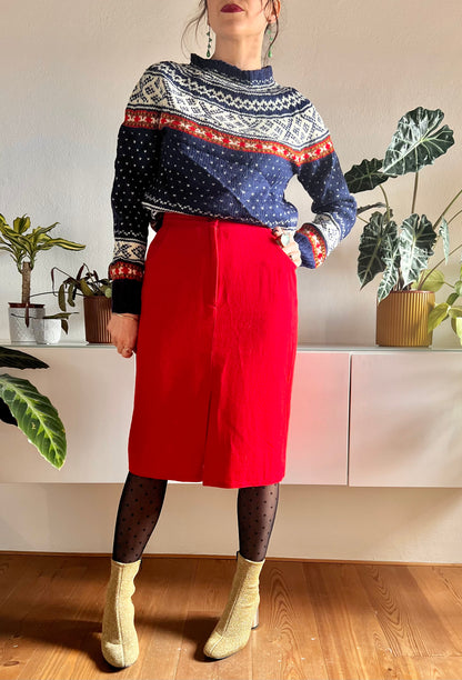 1970's vintage cherry red wool blend midi skirt