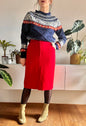 1970's vintage cherry red wool blend midi skirt