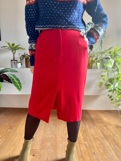 1970's vintage cherry red wool blend midi skirt