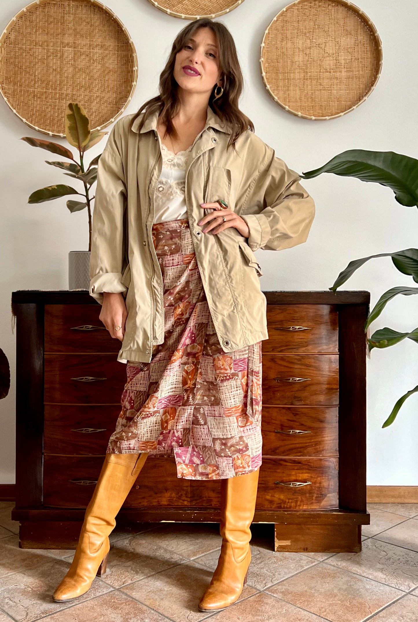 1990's vintage beige trench spring trench coat with blue and white stripe lining