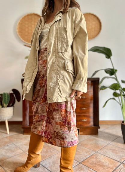 1990's vintage beige trench spring trench coat with blue and white stripe lining