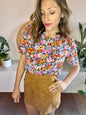 1970's vintage multi colour silk floral short sleeve blouse