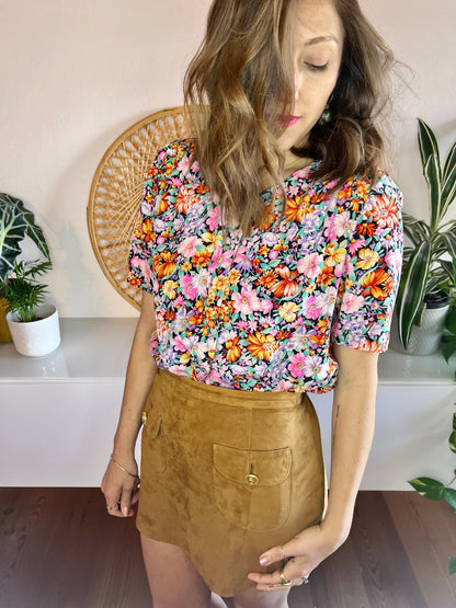 1970's vintage multi colour silk floral short sleeve blouse