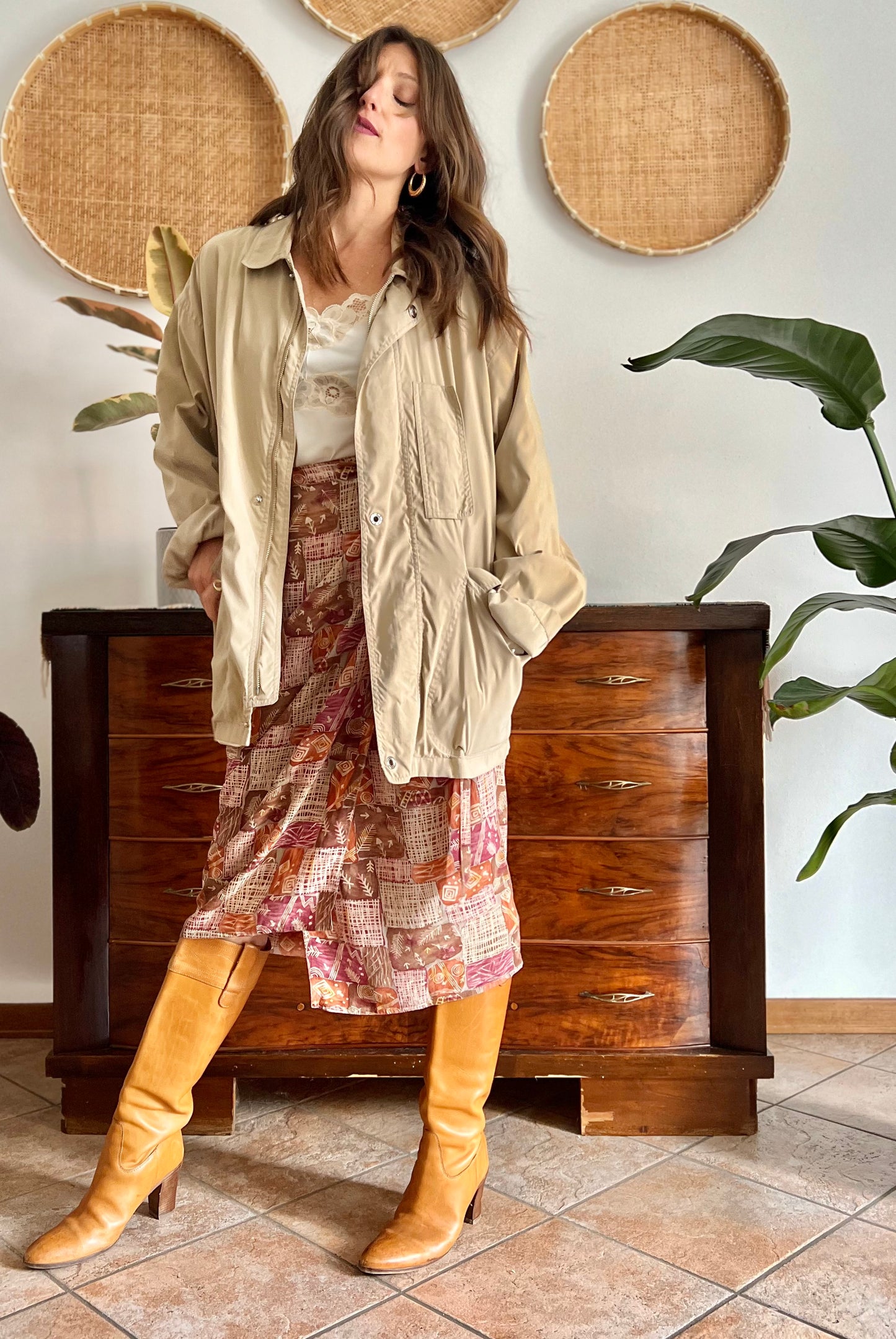 1990's vintage beige trench spring trench coat with blue and white stripe lining