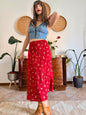 1990's vintage red floral midi skirt