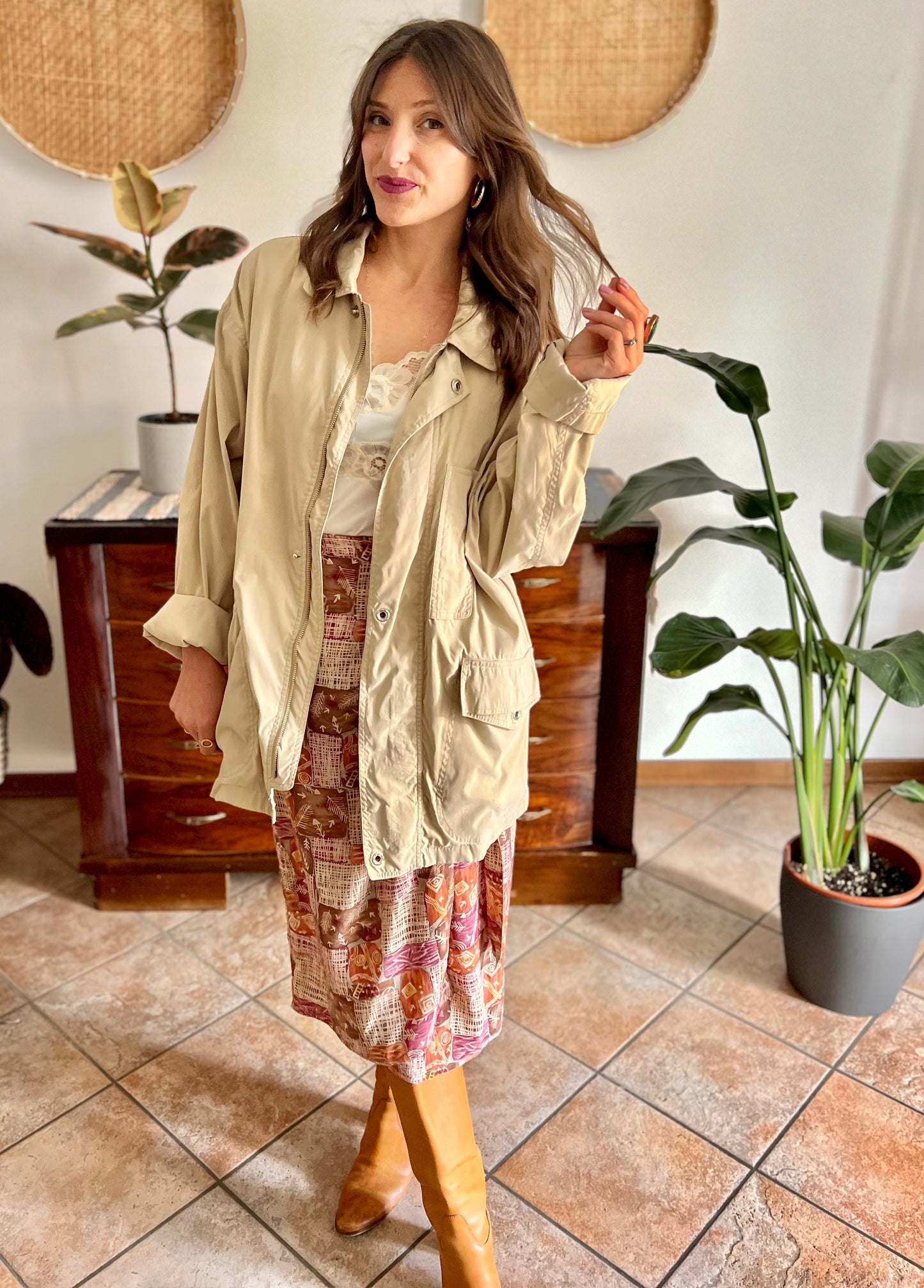1990's vintage beige trench spring trench coat with blue and white stripe lining