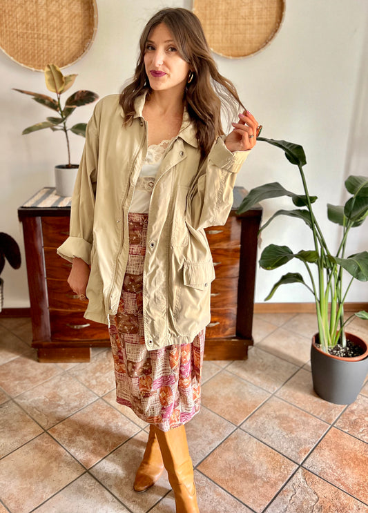 1990's vintage beige trench spring trench coat with blue and white stripe lining