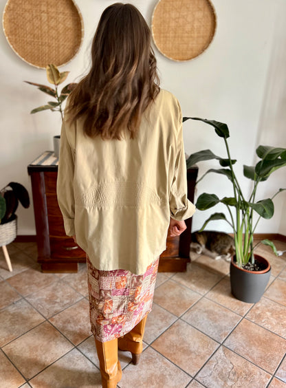 1990's vintage beige trench spring trench coat with blue and white stripe lining