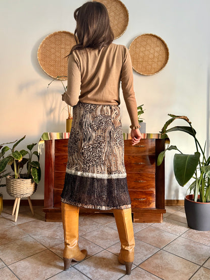 1990's vintage brown and black animal print midi skirt