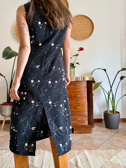 1990's vintage black maxi slip dress with white floral print