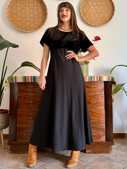 1990's vintage black velvet maxi dress