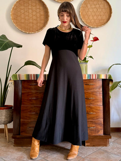 1990's vintage black velvet maxi dress