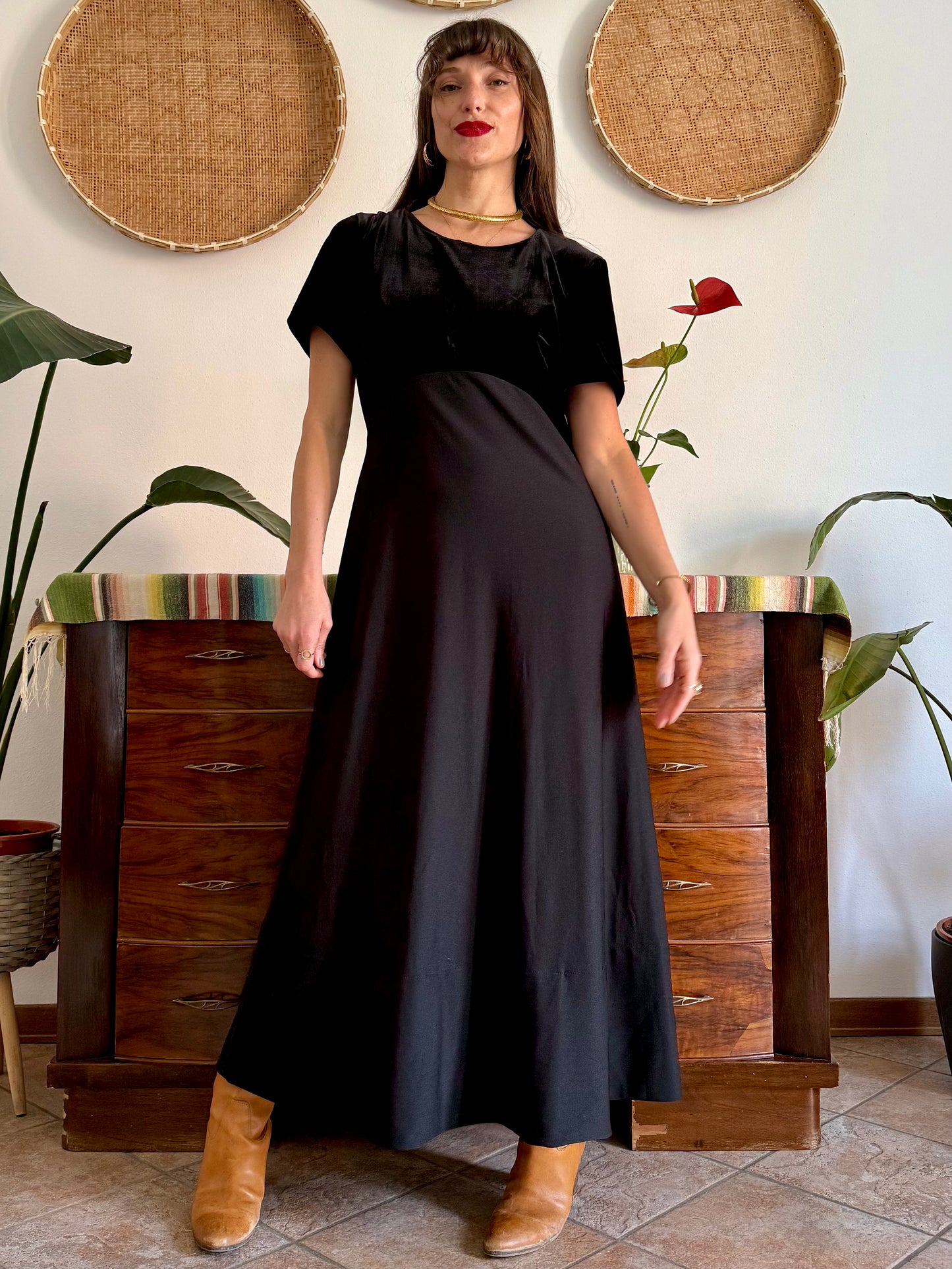 1990's vintage black velvet maxi dress