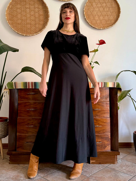 1990's vintage black velvet maxi dress