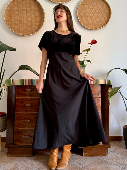 1990's vintage black velvet maxi dress