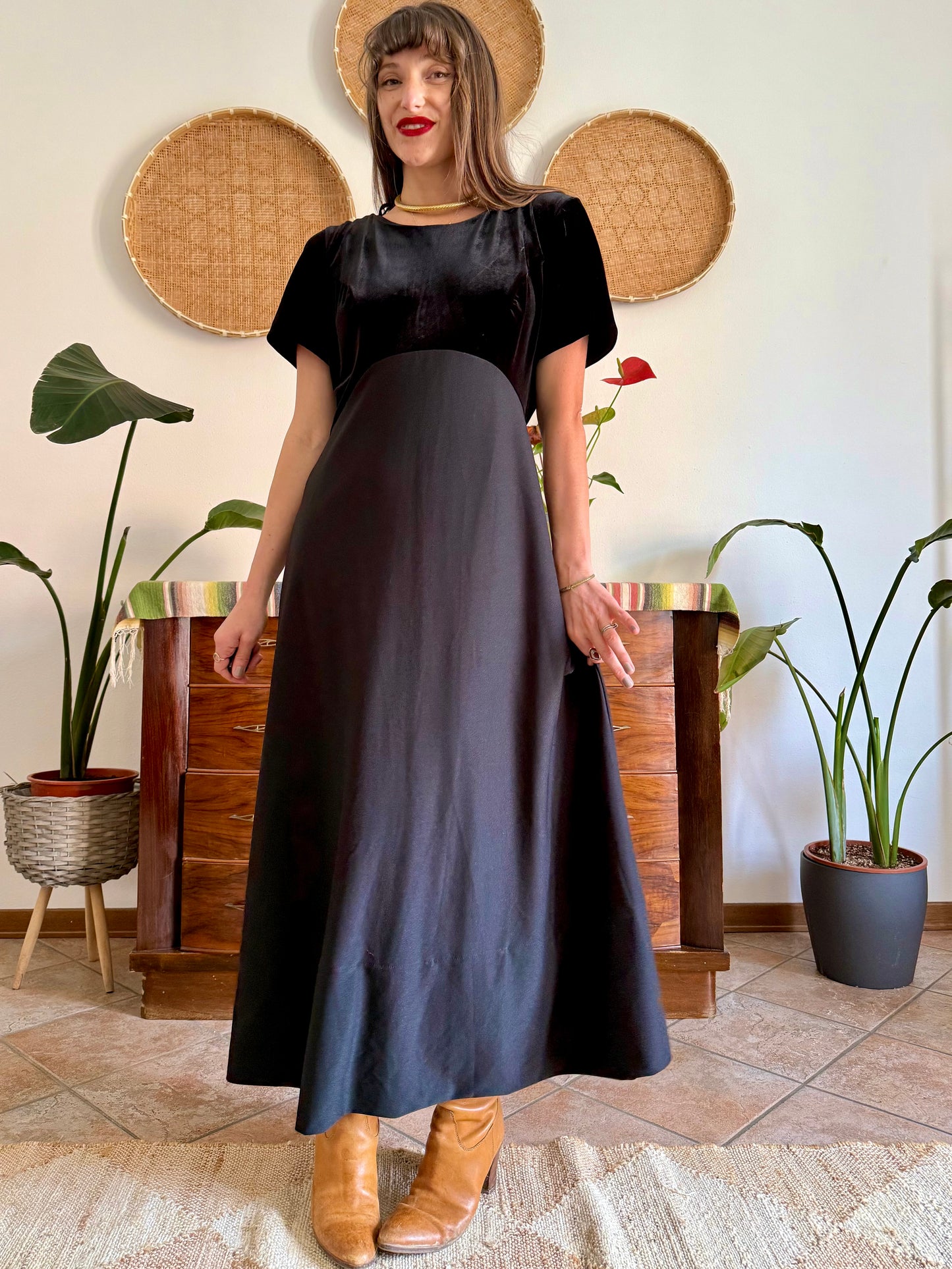 1990's vintage black velvet maxi dress