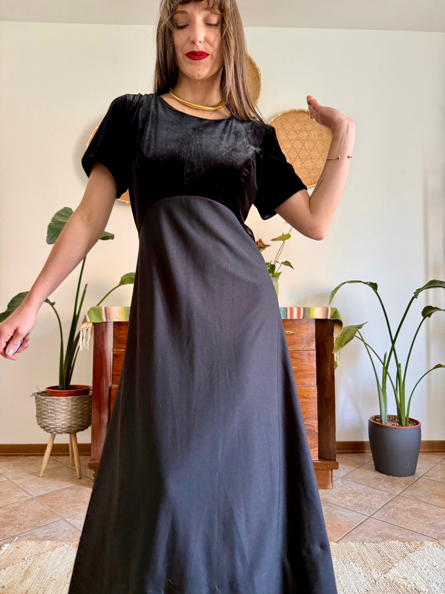 1990's vintage black velvet maxi dress