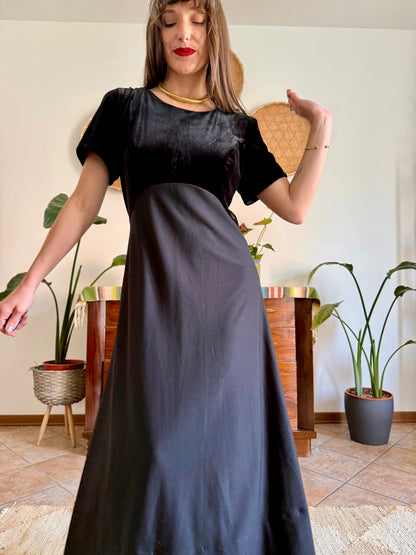 1990's vintage black velvet maxi dress