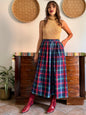 1990's vintage red, green and navy plaid maxi skirt