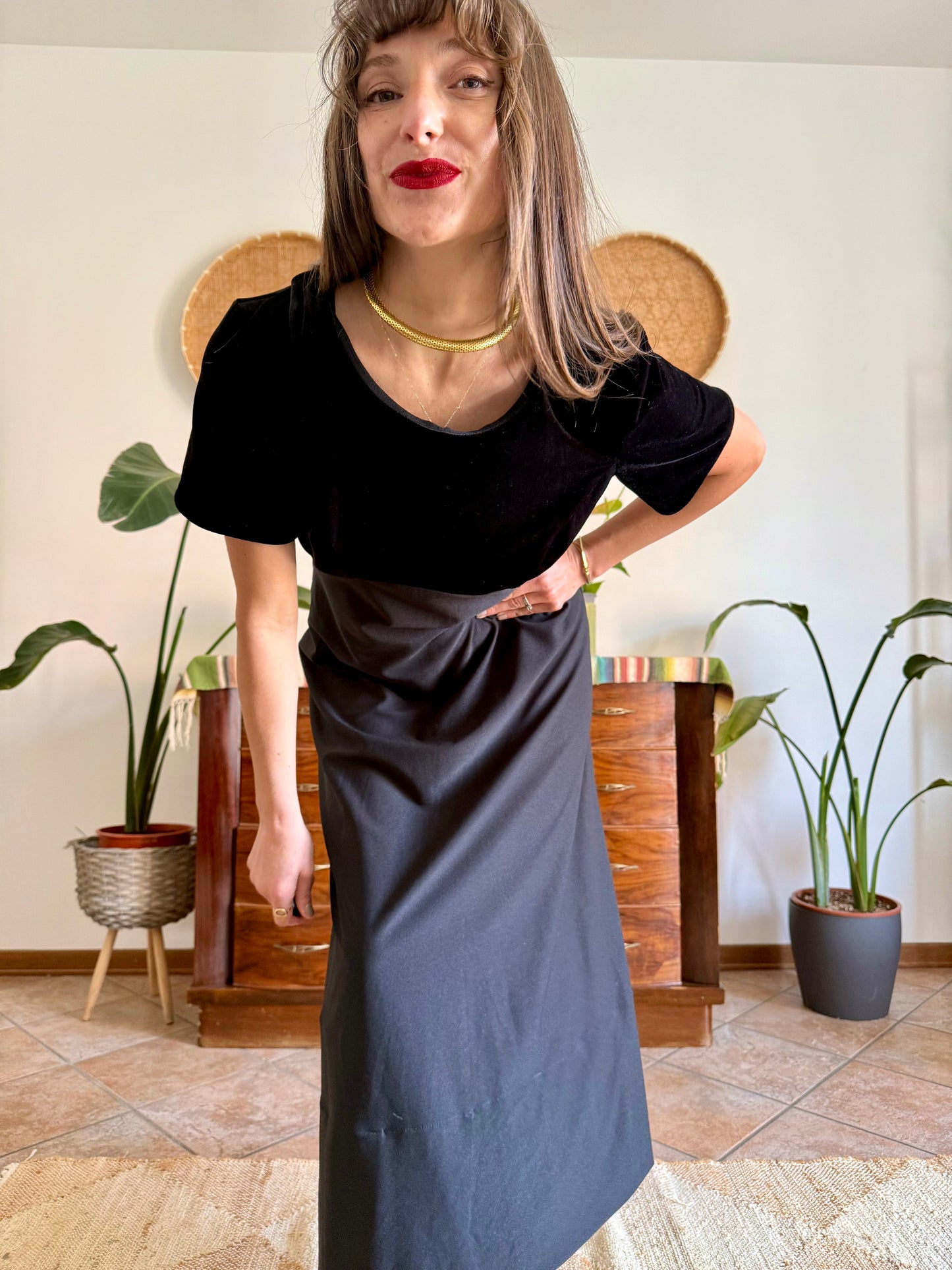 1990's vintage black velvet maxi dress