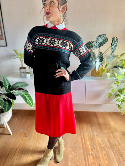 1970's vintage black and red snowflake knit pullover