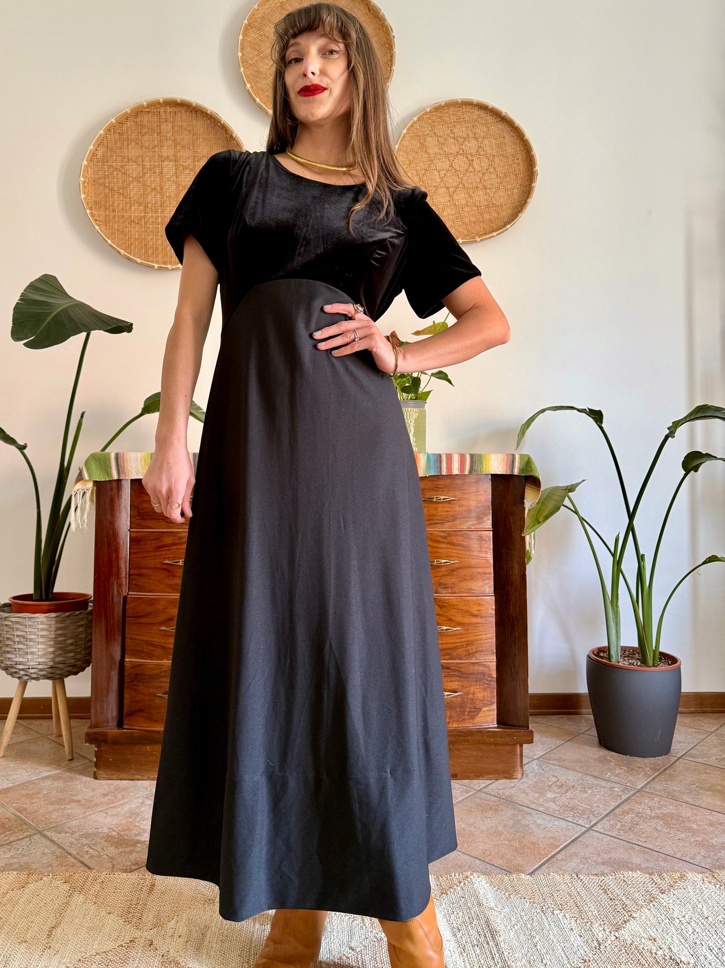 1990's vintage black velvet maxi dress