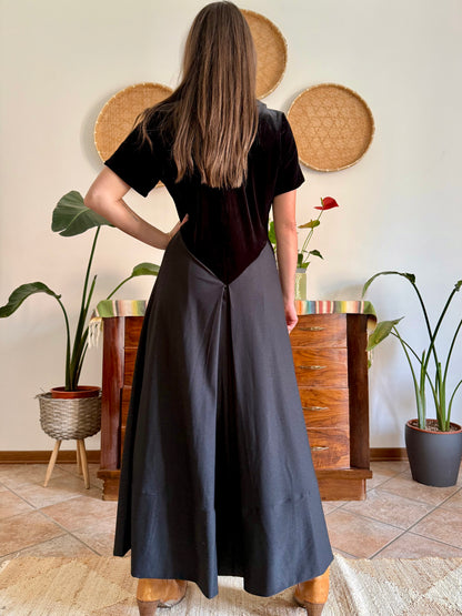 1990's vintage black velvet maxi dress