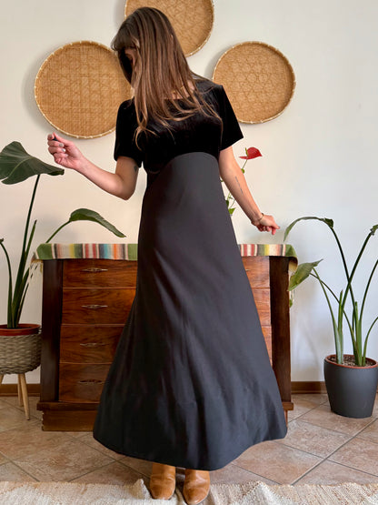 1990's vintage black velvet maxi dress