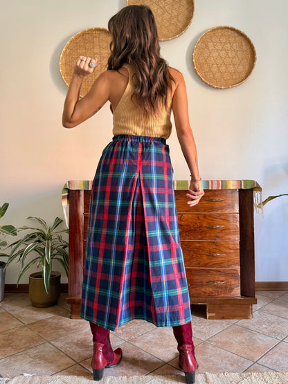 1990's vintage red, green and navy plaid maxi skirt