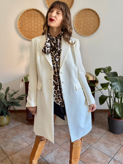 1990’s vintage cream long blazer jacket with cream geometric glass bead detailing