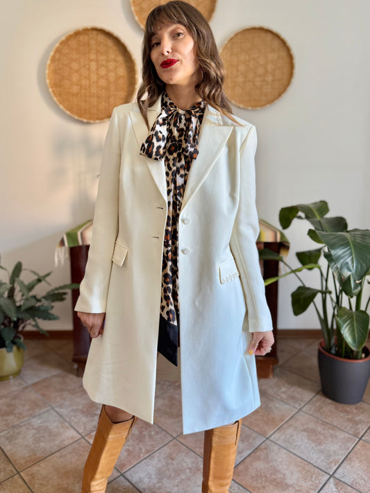 1990’s vintage cream long blazer jacket with cream geometric glass bead detailing