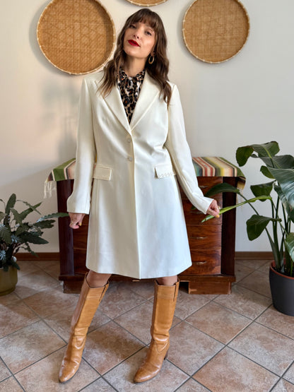 1990’s vintage cream long blazer jacket with cream geometric glass bead detailing