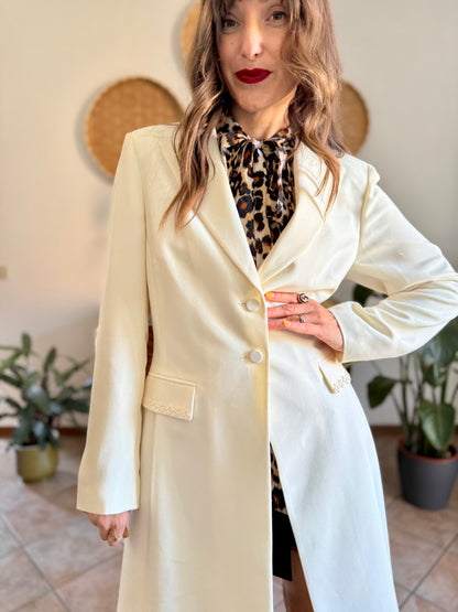 1990’s vintage cream long blazer jacket with cream geometric glass bead detailing