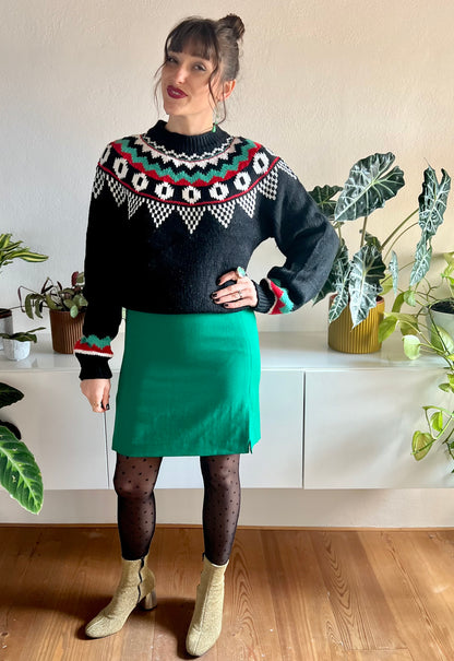 1990's vintage textured green wool mini skirt