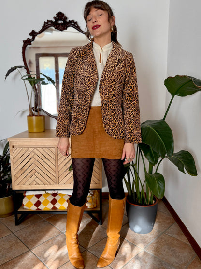 1970's vintage chocolate brown and butter yellow velvet floral blazer