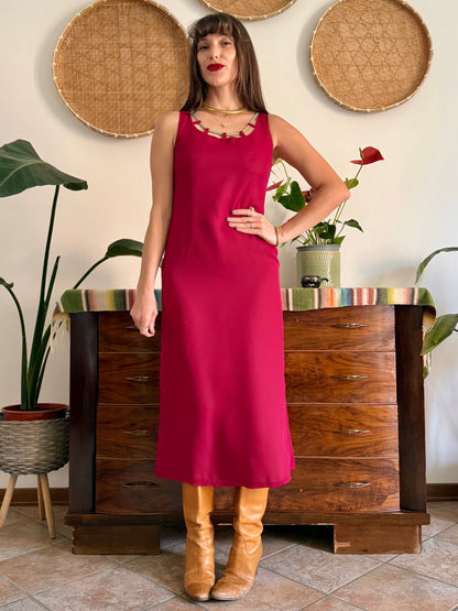 1990's vintage red and khaki reverable midi dress