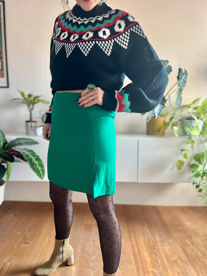 1990's vintage textured green wool mini skirt