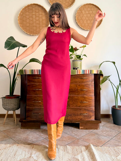 1990's vintage red and khaki reverable midi dress