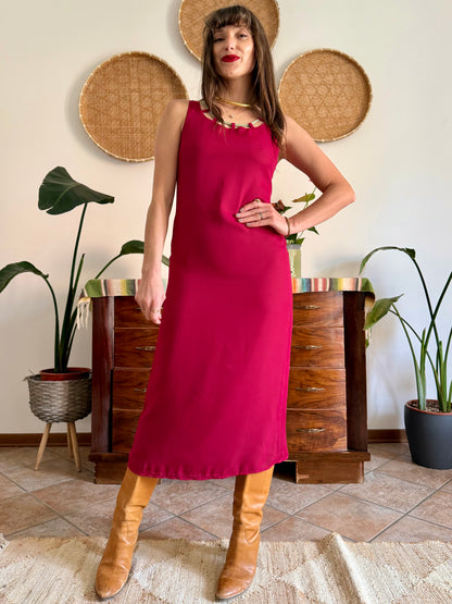 1990's vintage red and khaki reverable midi dress