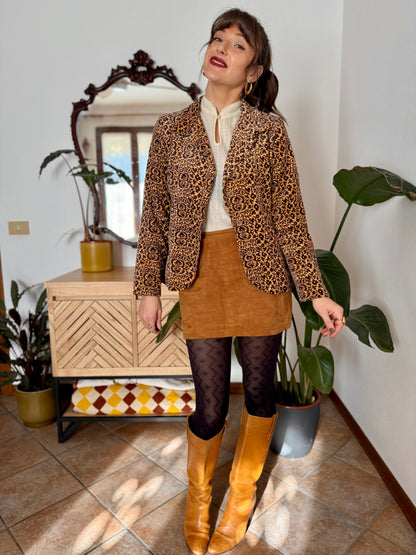 1970's vintage chocolate brown and butter yellow velvet floral blazer