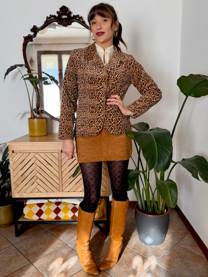 1970's vintage chocolate brown and butter yellow velvet floral blazer